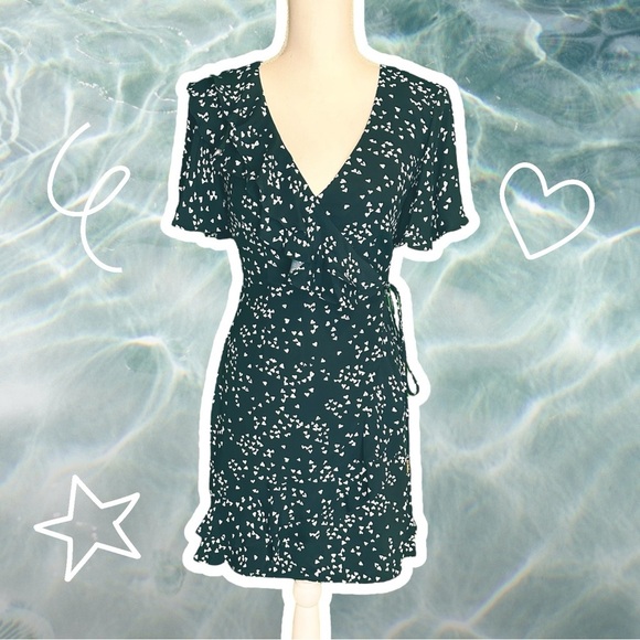 Rebecca Vallance Navy Blue ‘Flores’ Ruffled Printed Crepe Wrap Mini Dress Size 2 - Picture 7 of 15